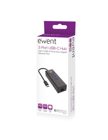 HUB USB Type C, 3xUSB A 3.2 + Porta Ethernet Gigabit