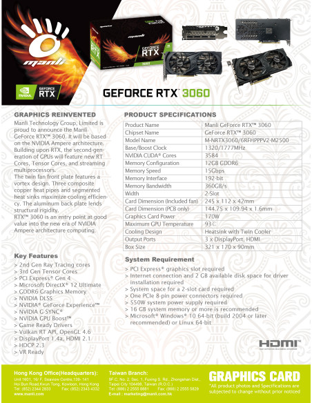 12GB GeForce RTX 3060 Twin GDDR6 LHR