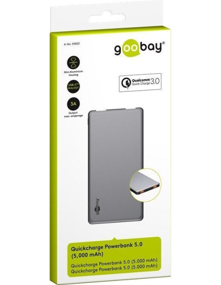 5.000 mAh Slim Powerbank Quick Charge 3.0 2xUSB-A 1x USB-C