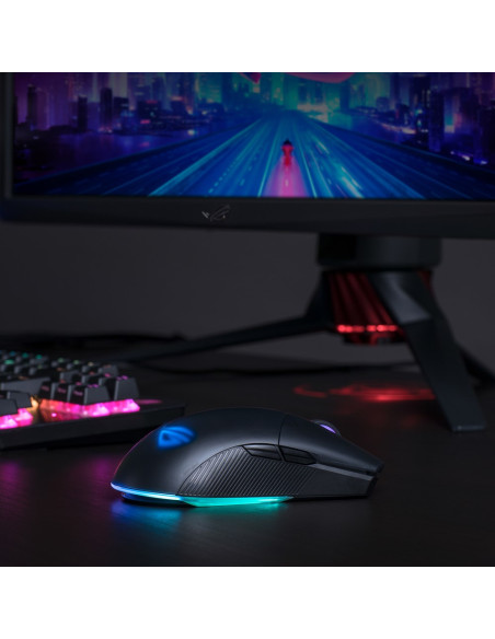 ASUS ROG PUGIO II Gaming Mouse RGB Wireless, Bluetooth, USB, ambidestro, 16.000 DPI, 7 pulsanti programmabili, pulsanti lateral