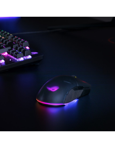 ASUS ROG PUGIO II Gaming Mouse RGB Wireless, Bluetooth, USB, ambidestro, 16.000 DPI, 7 pulsanti programmabili, pulsanti lateral