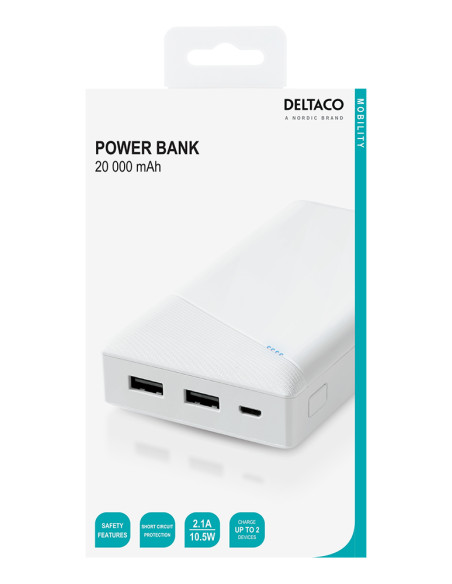 20.000 mAh 2xUSB 2.1A Bianco