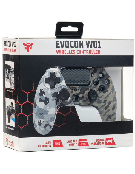 EVOCON W01 WIRELESS CONTROLLER Bluetooth, PC, PS4, DualShock, Tasti LED, TouchPad Axis6, Camo