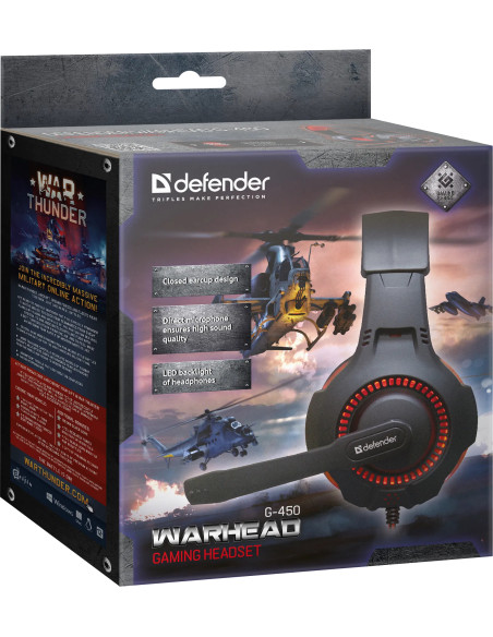 WARHEAD G-450 Cuffie Gaming con Microfono Nere/Rosso LED USB