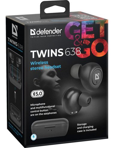 TWINS 638, AURICOLARI BLUETOOTH 5.0, NERO