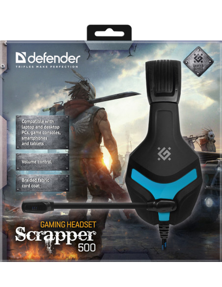 SCRAPPER 500, CUFFUIE GAMING CON MICROFONO, NERO/BLUE