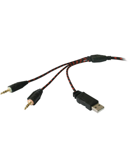 LESTER, Cuffie Gaming con Microfono, LED Rosso (2x3,5)mm-jack USB(alim)