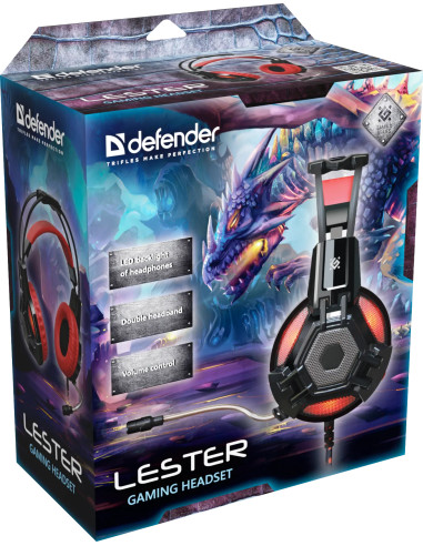 LESTER, Cuffie Gaming con Microfono, LED Rosso (2x3,5)mm-jack USB(alim)