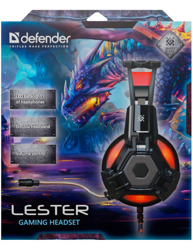 LESTER, Cuffie Gaming con Microfono, LED Rosso (2x3,5)mm-jack USB(alim)