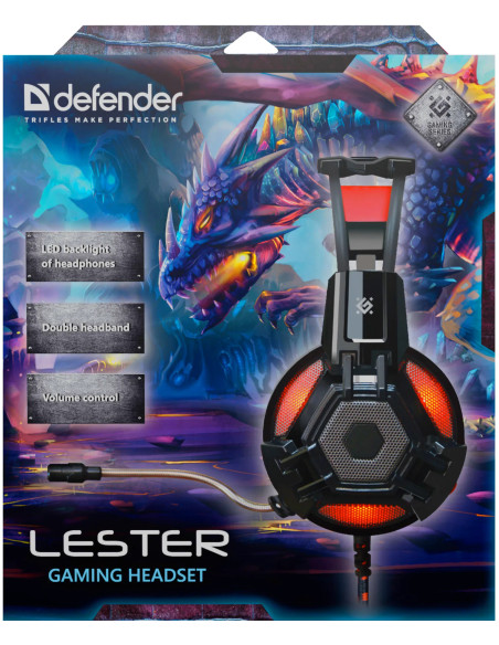LESTER, Cuffie Gaming con Microfono, LED Rosso (2x3,5)mm-jack USB(alim)