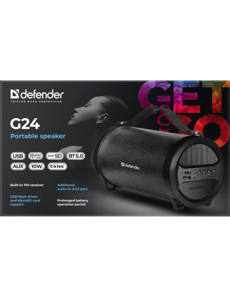 G24, CASSE BLUETOOTH 5.0, 10W FM/TF/USB/AUX/1500mAh