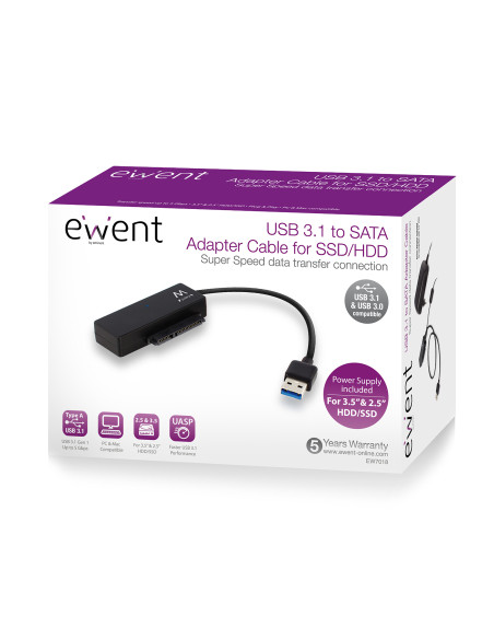 Cavo Adattatore da USB 3.0 a SATA per HDD/SSD 2.5"/3.5" con Alimentatore