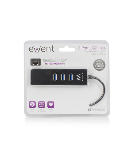 Hub 3 Porte USB 3.0 +  Porta Ethernet Black