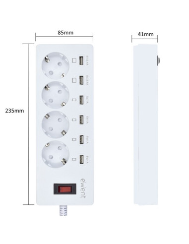 Multipla 4 posizioni + 6 Ricarica USB 2,4A