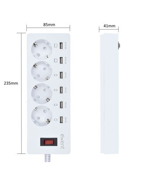 Multipla 4 posizioni + 6 Ricarica USB 2,4A