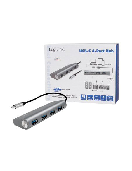 USB-C 3.1, 4-port hub, with aluminum casing