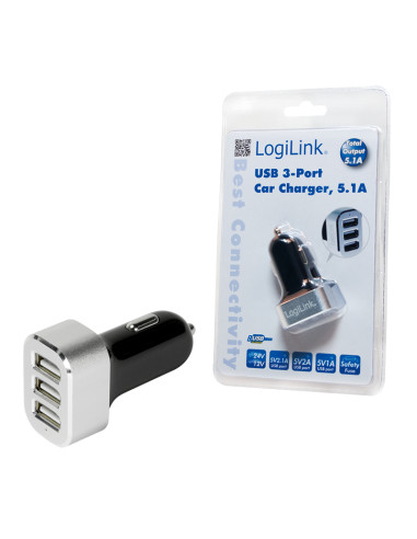5.1A 5V 3x USB (2.1/2/1), Nero