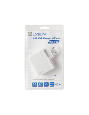 4,8A 5V 4x USB, Bianco Smartphone e Tablet