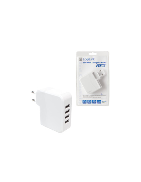 4,8A 5V 4x USB, Bianco Smartphone e Tablet
