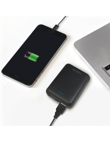 10.000 mAh, Mobile power bank, 2x USB output, black