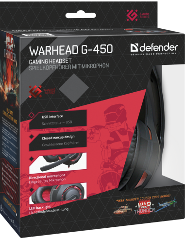 WARHEAD G-450 Cuffie Gaming con Microfono Nere/Rosso LED USB