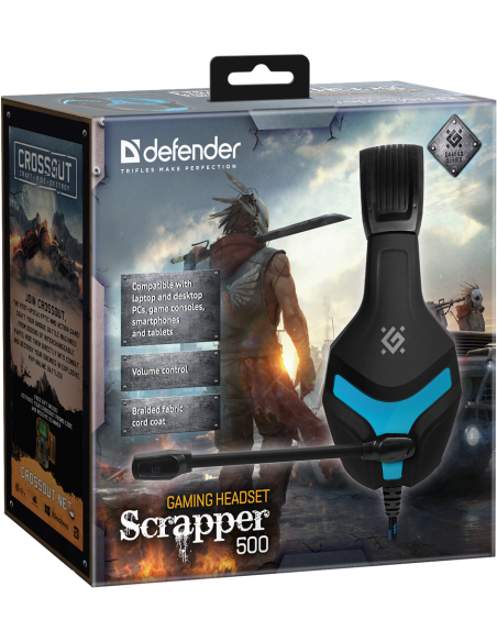 SCRAPPER 500, CUFFUIE GAMING CON MICROFONO, NERO/BLUE