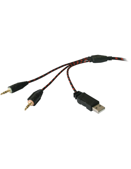 LESTER, Cuffie Gaming con Microfono, LED Rosso (2x3,5)mm-jack USB(alim)