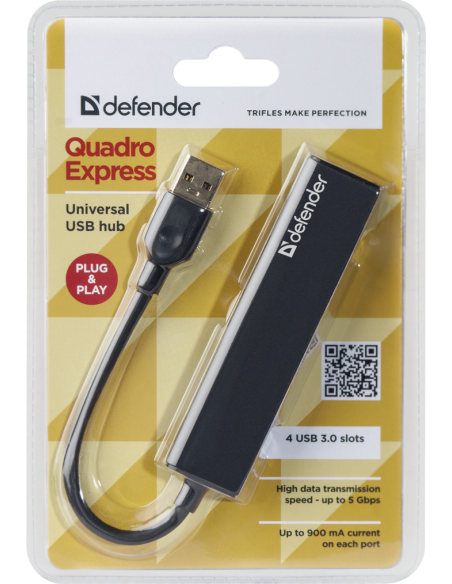 QUADRO EXPRESS, HUB USB 3.0, 4 PORTE, NERO