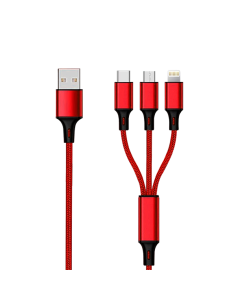 1,50 mt Cavo Multi 3in1 USB/microUSB+Lightning+Type-C Tessuto Rosso