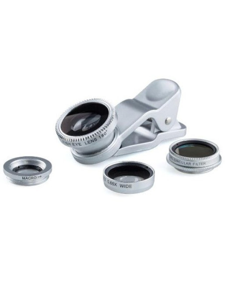Lenti per smartphone, con clip, plastic/aluminium, silver, 3in1