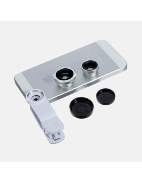 Lenti per smartphone, con clip, plastic/aluminium, silver, 3in1