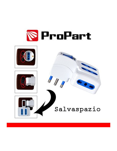 Adattatore 4pos bipasso spina16A salvaspazio + interr.