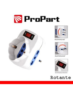 Adattatore 3 bipasso/schuko spina10A rotante + interruttore 2