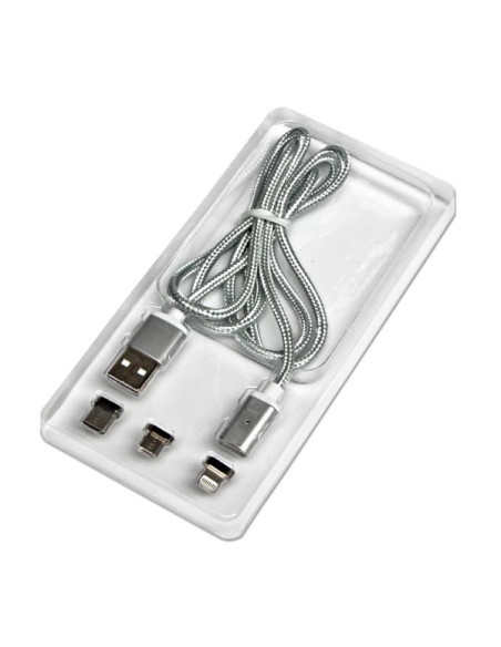 1,00 mt cavo da USB A/M (2.0) a USB (typ C+lightning+microUSB), silver, magnetic ends 1,00 mt cavo da USB A/M (2.0) a USB (typ C+lightning+microUSB), silver, magnetic ends