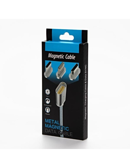 1,00 mt cavo da USB A/M (2.0) a USB (typ C+lightning+microUSB), silver, magnetic ends 1,00 mt cavo da USB A/M (2.0) a USB (typ C+lightning+microUSB), silver, magnetic ends